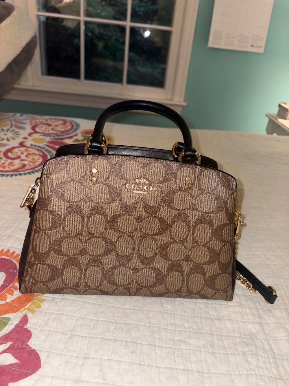 Coach Brown Signature Dome Satchel with Black Handles and Gold Hardware